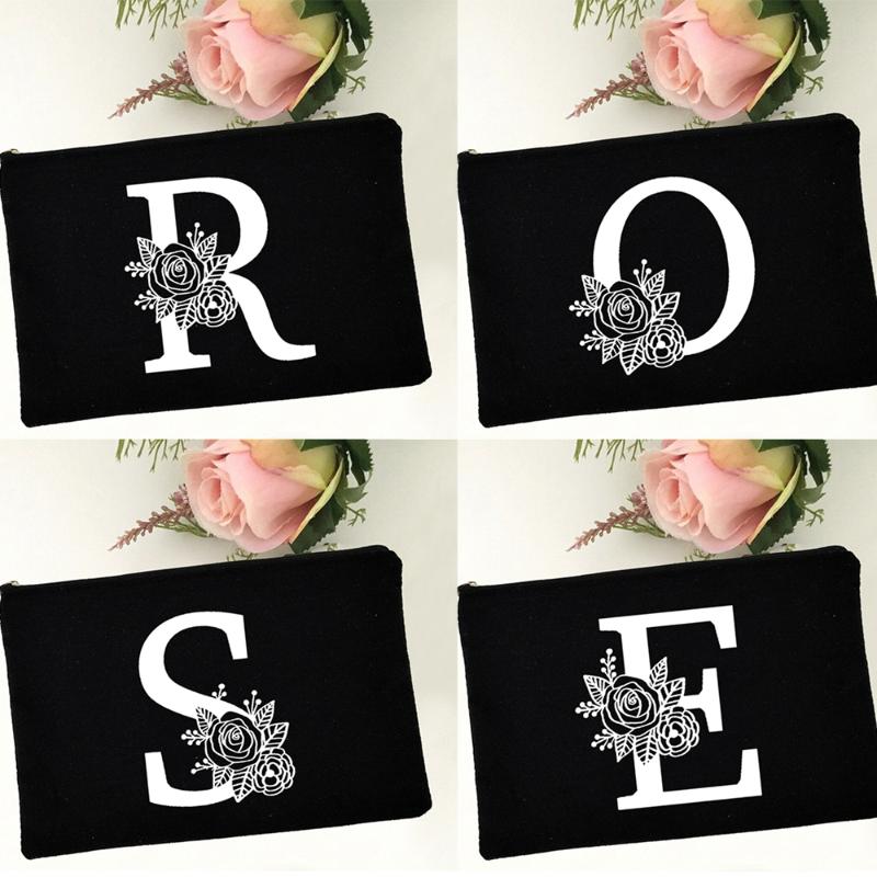 

Cosmetic Bags & Cases Black Rose English Alphabet Fashion Canvas Bag Organizer Zipper Pouch Casual Lipstick Makeup Travel Pencil, W01208-tbbk-d