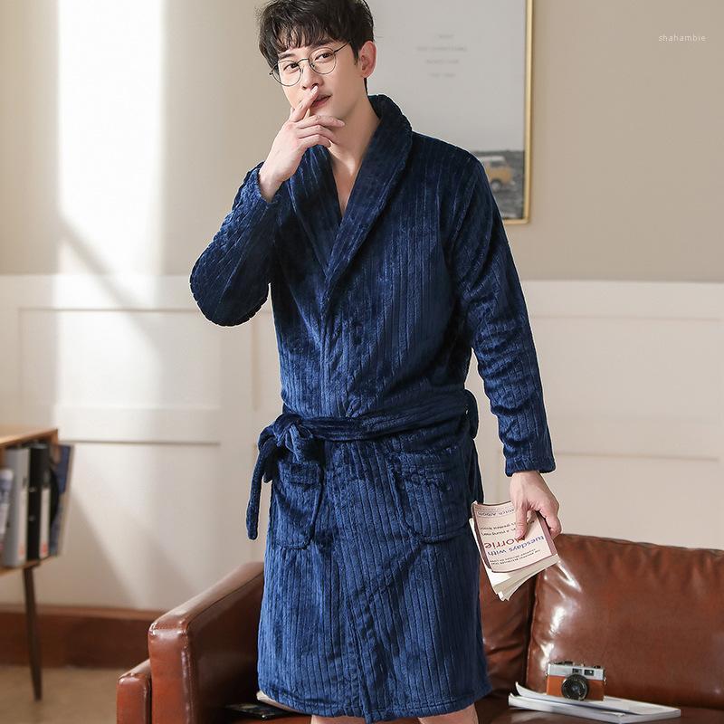 

Men Home Clothes Nightgown Winter Warm Flannel Kimono Gown Casual Sleepwear Plus Size 3XL Print Nightwear Dressing Robe, Style 7