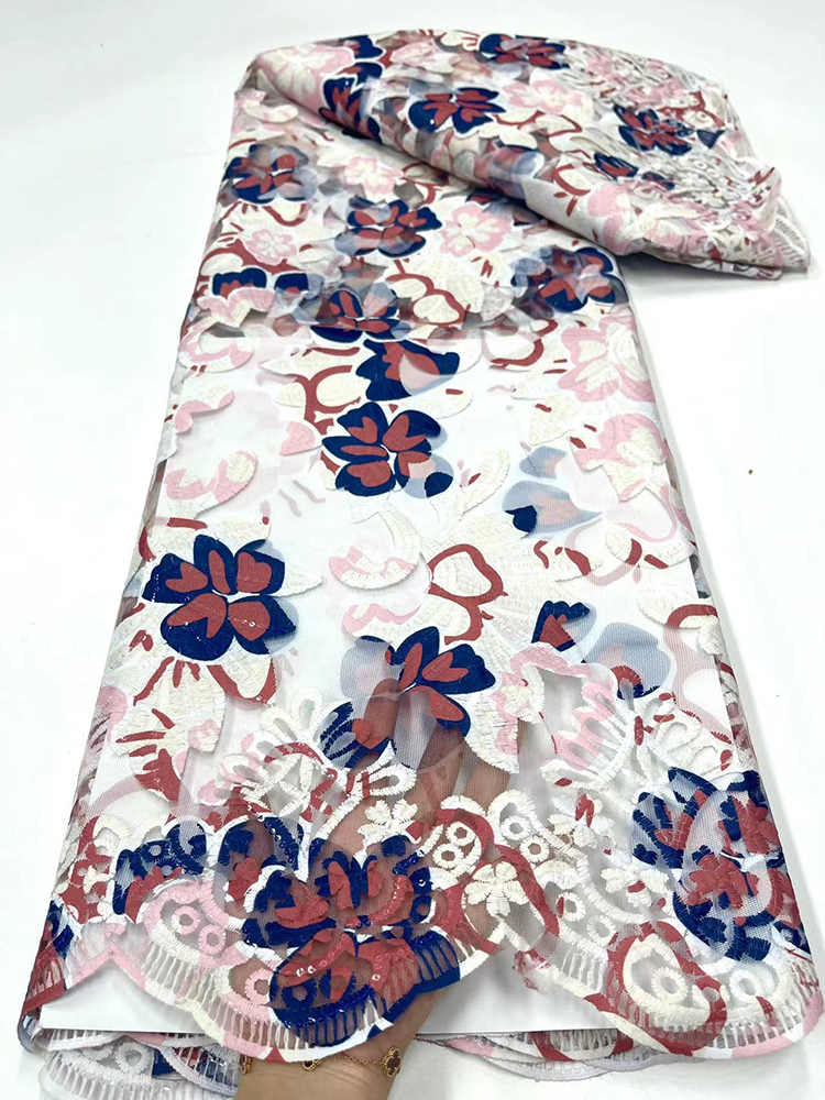 

2022 Fashionable French LACE Chiffon Fabric Colorful Printing Fabric Nigerian Party Material For Sewing DRESS