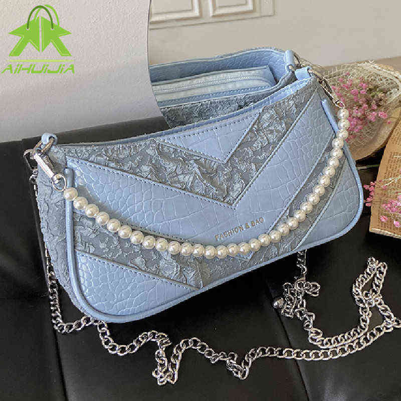 

Shopping Bags High Quality Small Pu Leather Shoulder for Women New Designer Handbags and Purses Fashion Chain Female Underarm 220323, Blue