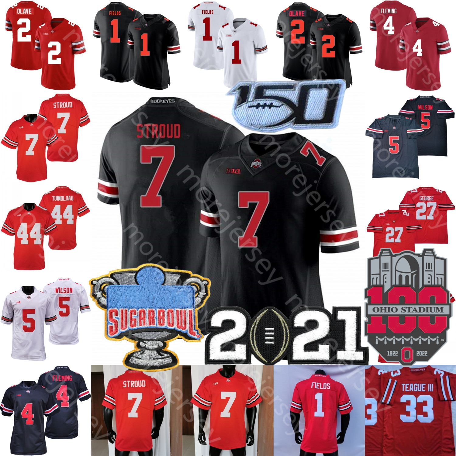 

Ohio State Buckeyes Football NCAA College Jersey Justin Fields Chris Olave C.J. Stroud Fleming Garrett Wilson Eddie George Jack Sawyer Teague III J.T. TUIMOLOAU, 7 c.j. stroud red