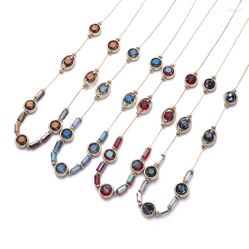 

Chains Fashion Crystal Bead Delicate Chain Necklace 4 Colors Simple Style Gold Plating Statement Necklaces For Girls Women JewelryChains