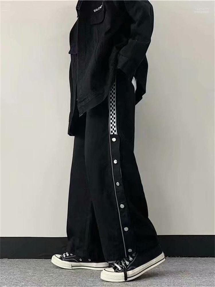 

Men' Pants Gothic Punk Button Up Black Wide Leg Denim Baggy Cargo Pant Japanese Men High Street Casual Bottom Straight TrousersMen' Heat22