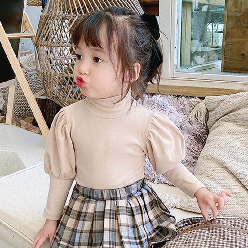 

T-shirts Children'S Half-High Neck Bottoming Shirt 2022 Autumn Style Korean Long-Sleeved Puff Sleeve Baby Girl Inner TopT-shirts, Mx895 pink