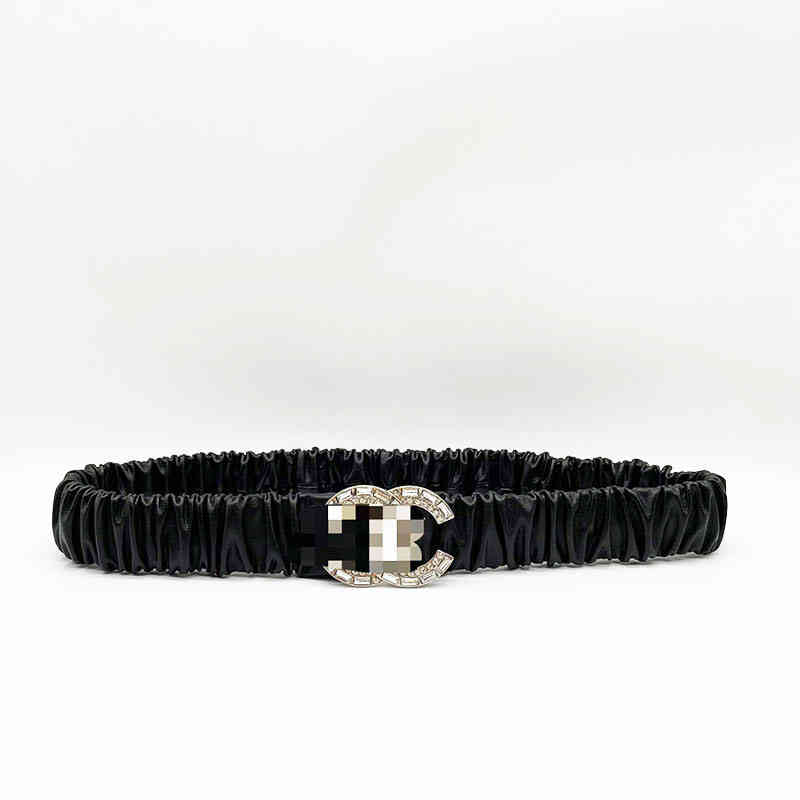 

Belts Rubber band small fragrance elastic belt a diamond glass crystal ins silver hardware Buckle Black Fashion temperament waist