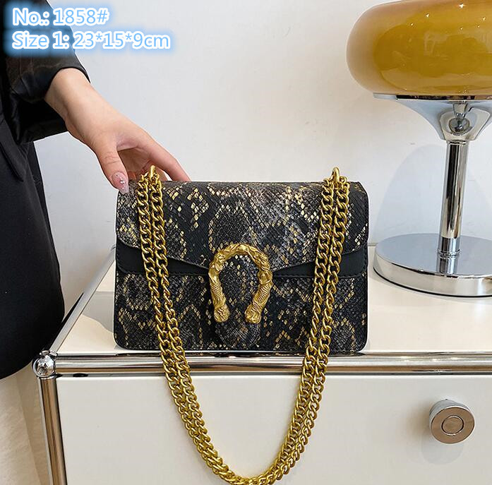 

Wholesale ladies shoulder bags street fashion printed mobile phone coin purse flip double interlayer fashion chain bag personality Joker women snake handbag, Black2-2297#