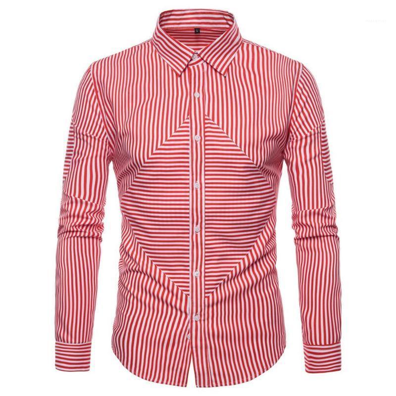 

Men's Long-Sleeved Striped Fashion Top Business Casual Formal Shirt Shirts, Red