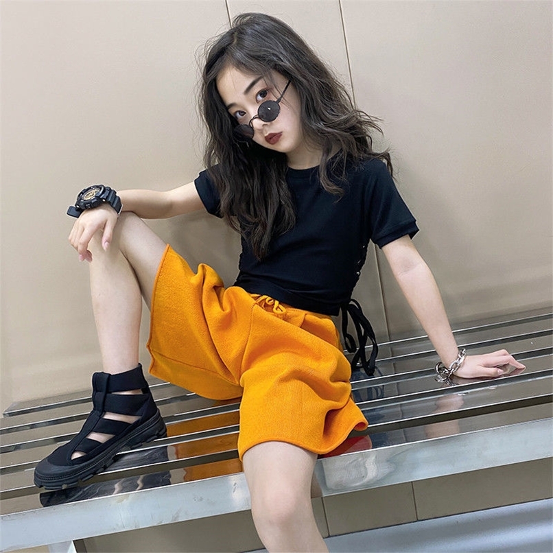 

Girls Design Short Sleeve T Shirt Summer Korean Children s Versatile Solid Color Bottomed Top Fashion Clothes 220614, Black short t