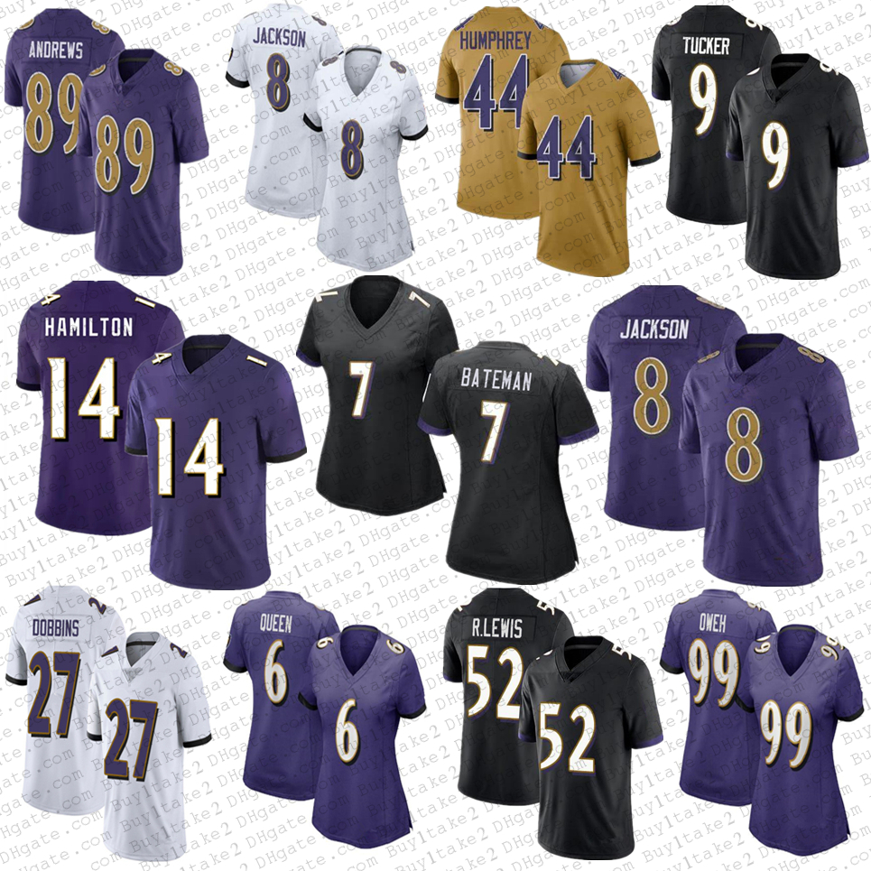 

Jersey Baltimore''Ravens''7 Rashod Bateman 14 Kyle Hamilton 8 Lamar Jackson Custom Football 99 Odafe Oweh 9 Justin Tucker Reed Marlon Humph, Youth