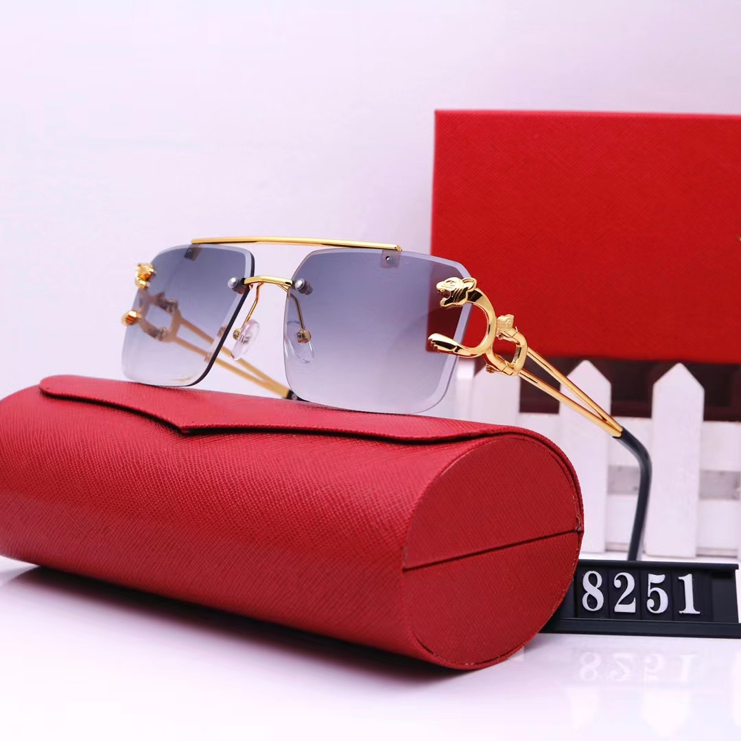 

Fashion Men Sunglasses Sunshade glasses Leopard Head Composite Metal Rimless Optical Frame Classic Rectangle Square Gold Luxury Sunglasses for women