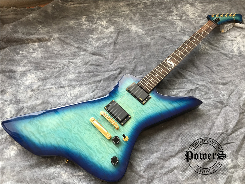 

High quality special-shaped guitar, 2TS flame maple top, fingerboard snake Mosaic guitar