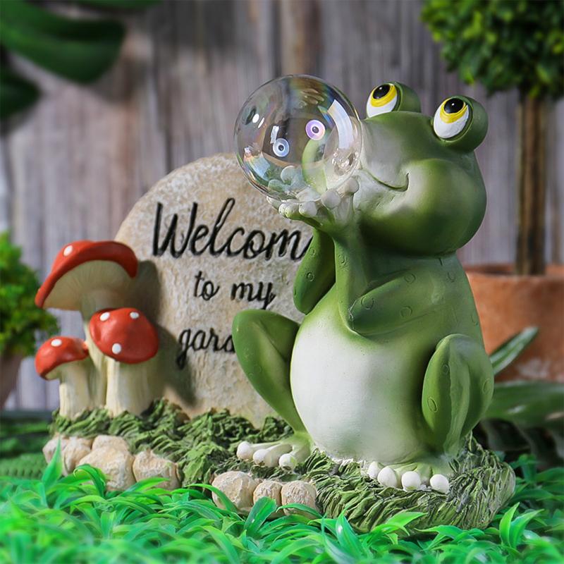 

Garden Decorations Frog Solar Light Creative Lamp Ornaments Resin Frogs Statue Blowing Bubbles Welcome Sign Outdoor Indoor Decoration
