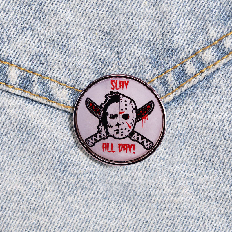 

Slay all day brooch Halloween Horror movie killer brooch enamel pins, As picture