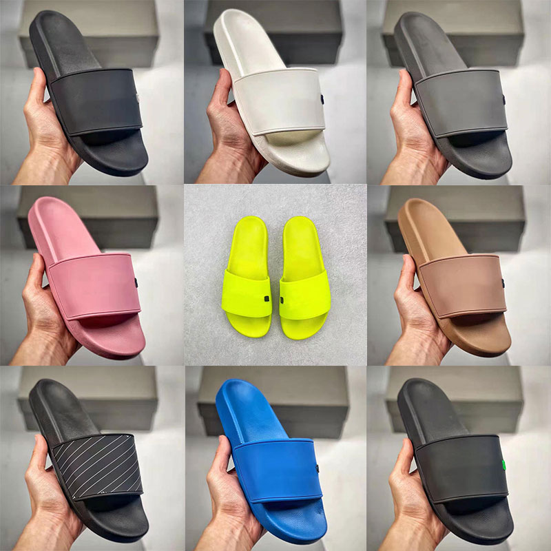 

Wmns Rubber Pool Slides Writing Designer women chunky slipper summer men slide Beige White Black Fluo Green outdoor slippers