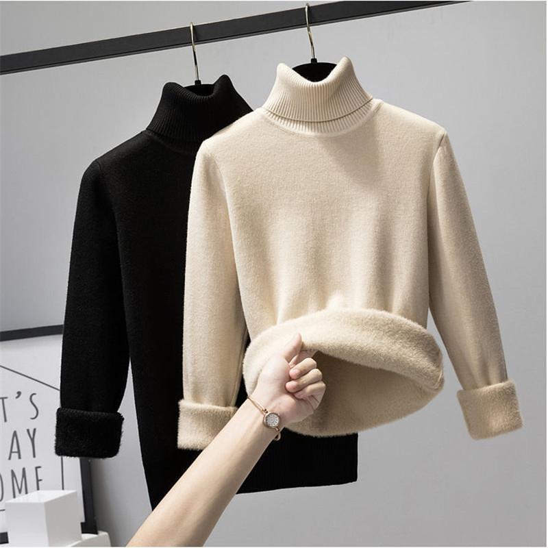 

Women' Sweaters 2022 Winter Warm Velvet Turtleneck Women Korean Fashion Snow Wear Slim Sweater Thicken Basic Knitted Tops Female, Black no fleece