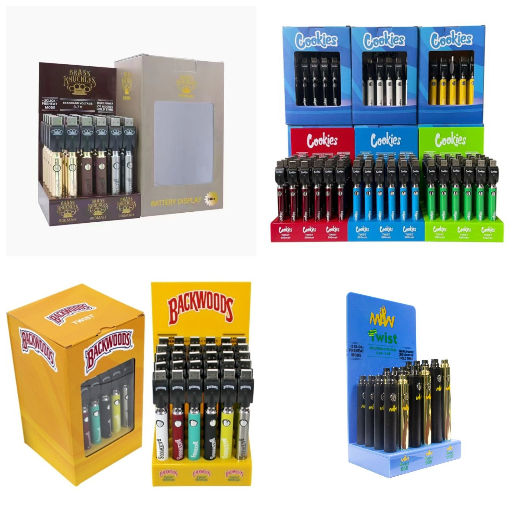 

Brass Knuckles Cookies Backwoods MAW BK 510 Battery Variable Voltage Preheating Vape Pens With USB Charger For Thick Oil Vape Cartridges Electronic Cigarette