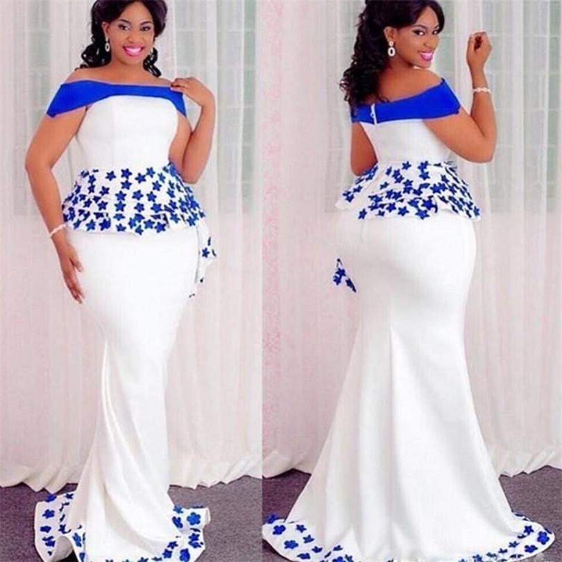 

Applique Prom Dresses abiye Mermaid Plus Size Evening Gowns robe de soiree vestido longo Custom Made Off Shoulder Evening Dress 201114, Navy blue
