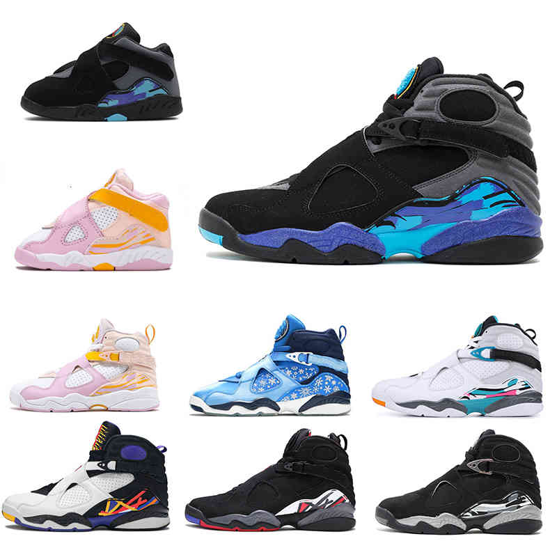 

With Box Infant Kids Jordns 8 Basktball Shoes Trainers VIII Pinksicle Black Snowflake Aqua Cool Grey Little Children Playoff Girls Arctic Pink Casual Sneakers, Option 6
