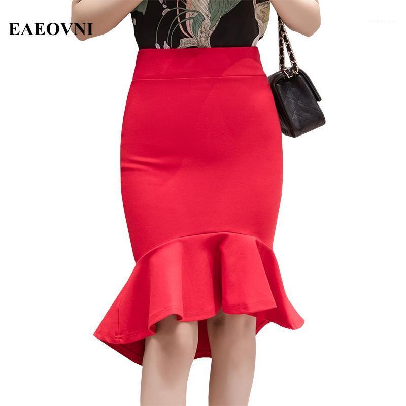 

Skirts Women Mid Length Black 2022 Elegant Sexy Summer Red Brival Skirt Ruffle Office Lady Y2k High Waist Pencil Plus Size