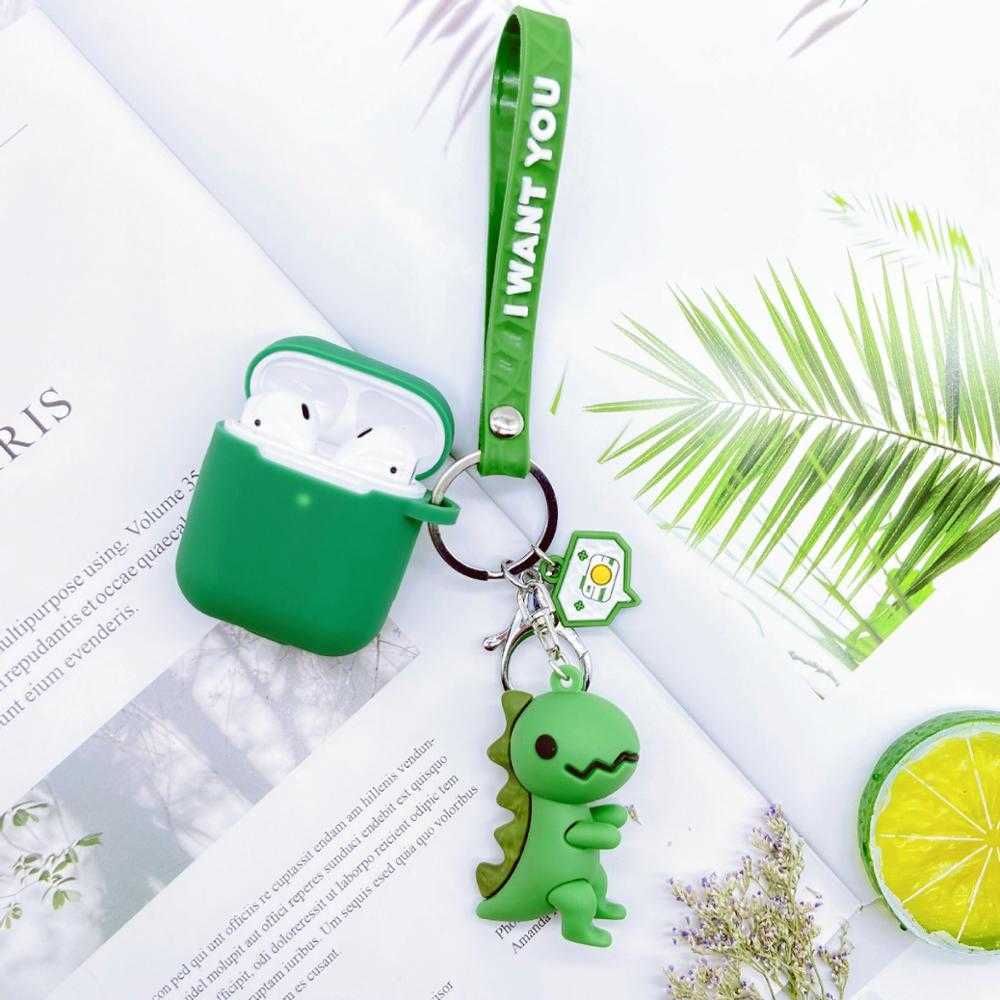 AirPods 1 2 3 Pro Case Belle chaîne de clés de dinosaure, coque de casque en silicone vert, avion 12, coque de casque sans fil, Bluetooth, coquil