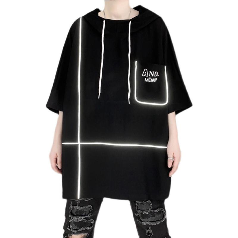 

Men's T-Shirts Mens Womens Unisex Reflective Hooded Short Sleeve T-shirt Baggy Comfortable ChestMen's, Black
