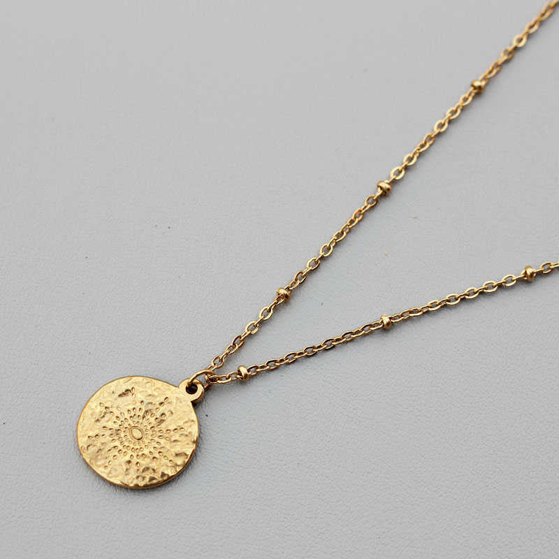 Women's, Women's and Men's Gold Coin Pendant Necklace, Stainless Steel, Single Round Chain, Goddess Jewelry, Sacrifice, Celebritie-image-747251360