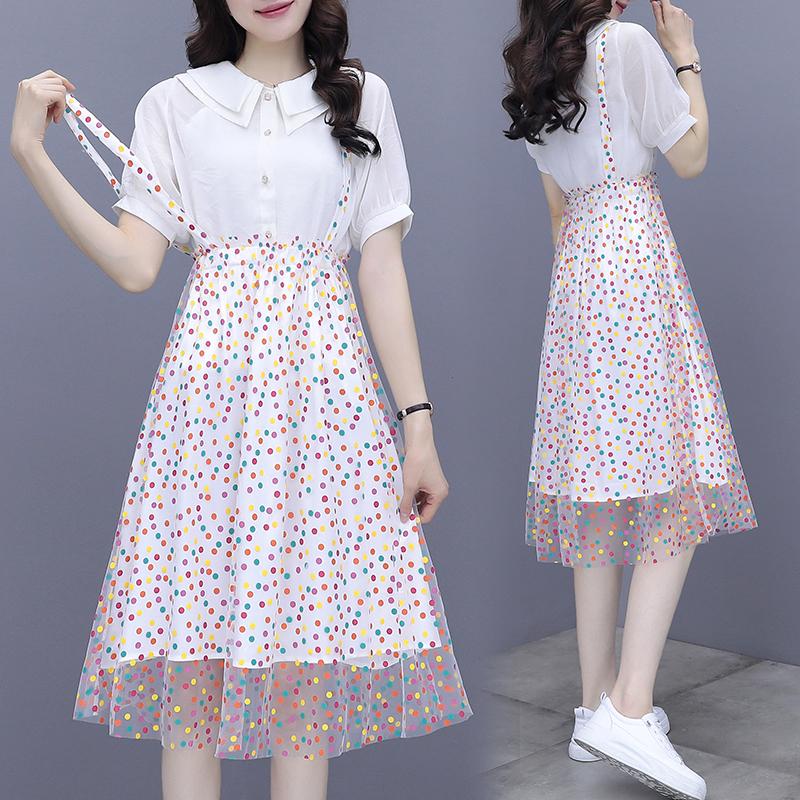 

Work Dresses Summer Skirt Suit Women Cotton Short Sleeve Dress Strappy Pullover Tops Fashion 2 Piece Sets 2022, Pink