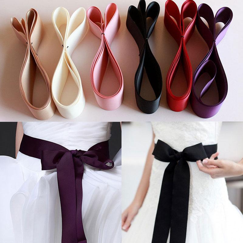 

Belts Satin Ribbon Wedding Belt Solid Color Bridal Dress Sash DIY Bowknot Gift Wrapping 4cm Wide Waist Waistband, White