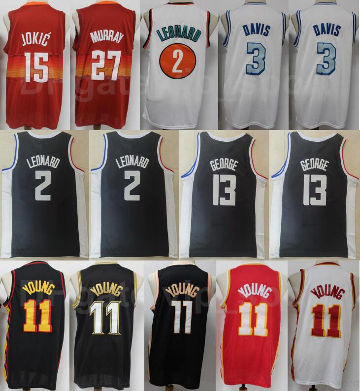 

Men Basketball Paul George Jersey 13 Trae Young 11 Kawhi Leonard 2 Jamal Murray 27 All Stitched Red Black White City Earned black