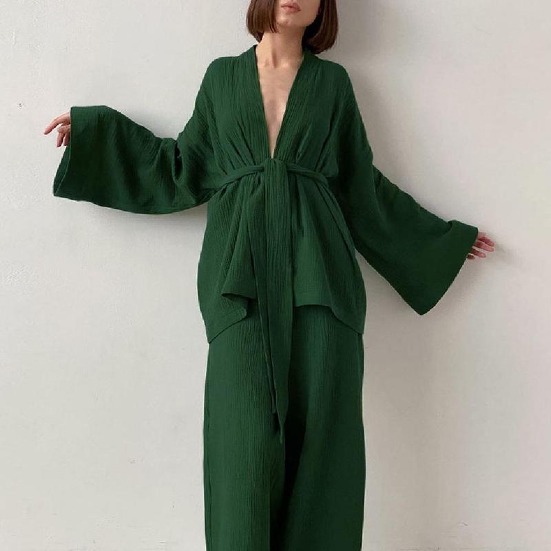 

Women's Sleep Spring And Summer Loose Pajamas Trousers Double Gauze Ladies Pajamas Solid Color Cotton Women, As pic