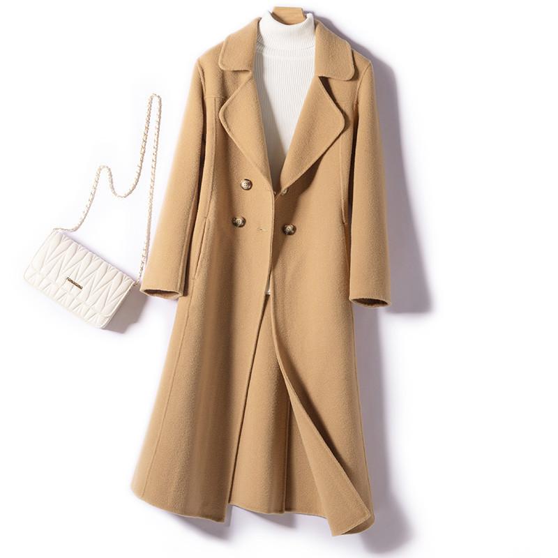 

Women' Wool & Blends Spring Autumn Fashion Loose Long Double Sided Cashmere Jacket Women Outerwear Breasted Sleeve Coat FemaleWomen, Black