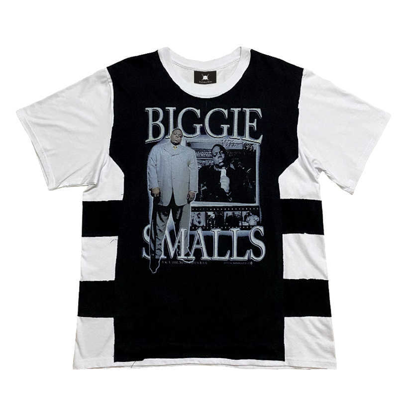 

Men's T-Shirts [TZ killer]21ss biggie tribute rap hip hop stitched t-shirt men's and women's loose casual short sleeves, Black and white