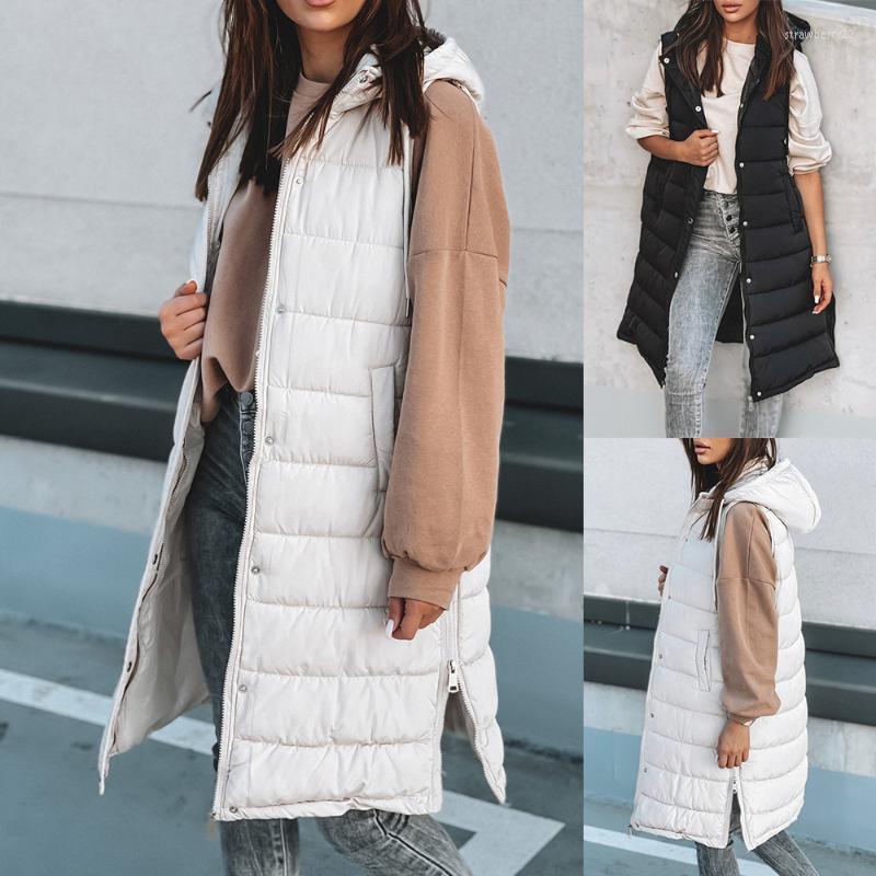 

Women' Vests 2022 Autumn Winter Women Vest Stand Collar Long Jacket Single Breasted Sleeveless Thicken Warm Female Coat Stra22, Black