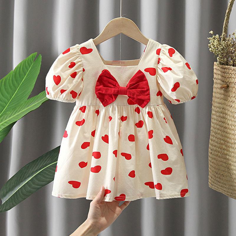 

Girl's Dresses Summer Born Baby Girl Clothes Fashion Design Bow Love Dress Costume For Toddler Clothing 1st Birthday DressGirl's, Pink
