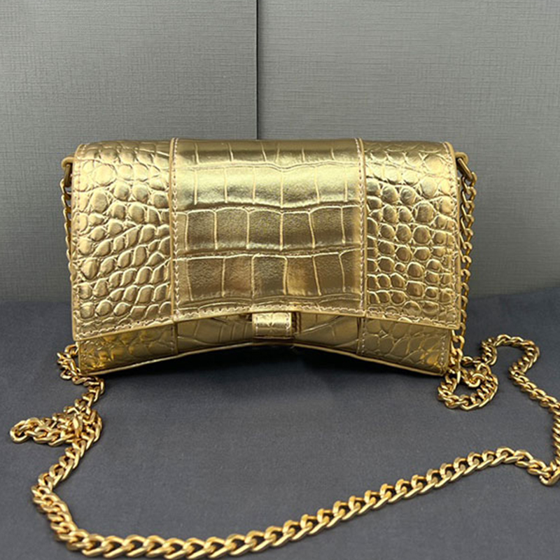

High Quality Hourglass Bags Metal Chain Crossbody Bag Classic Alligator Pattern Shoulder Purse Handbags Hardware Letter Hasp Flap Wallet Interior Zipper Pocket, Gift bag