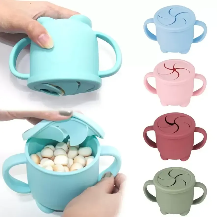 

BPA Free Kids Tumblers Silicone Food Storage Box Solid Color Baby Snack Cups Portable Children Snacks Container with Lid Kids Cup C0525A6, Multi-color