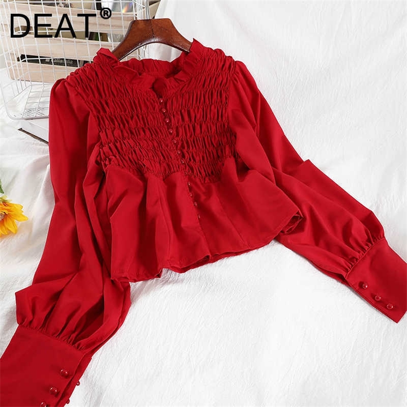 

DEAT Spring Autumn Arrivals Solid Color Long Sleeve Round Collar Single Breasted Fashion Women Short Shirt MZ950 210709, Black