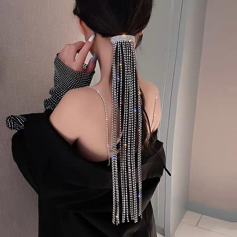 

Hair Clips & Barrettes Women's Full Rhinestone Hairpins Fashion Personality Long Fringed Crystal Accessories Line Up Wedding Banquet Jewelry
