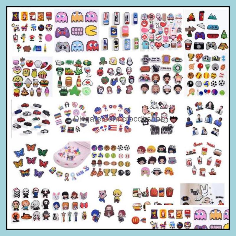 

Shoe Parts Accessories Shoes Stock Pvc Cartoon Croc Charms Decoration Buckle Clog Charm Bracelet Wristband Buttons Party Gift Drop Deliver
