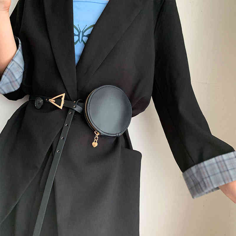 

Belts Fashion Leather Women Thin Belt With Bag Triangle Buckle Waist Strap Designer Ladies Girl Skirt Coat Dress Jeans Decoration FMLK, Black