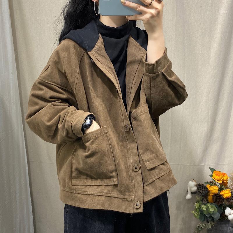 

Women's Jackets Women Autumn Winter Solid Color Hooded Coat Outerwear Ladies Vintage Female Short 2022, Black