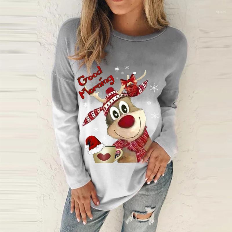 

Women' Blouses & Shirts Women Blouse Harajuku Oversized Christmas Streetwear Elk Printed Shirt Long Sleeve Casual Pullover Top, Gn