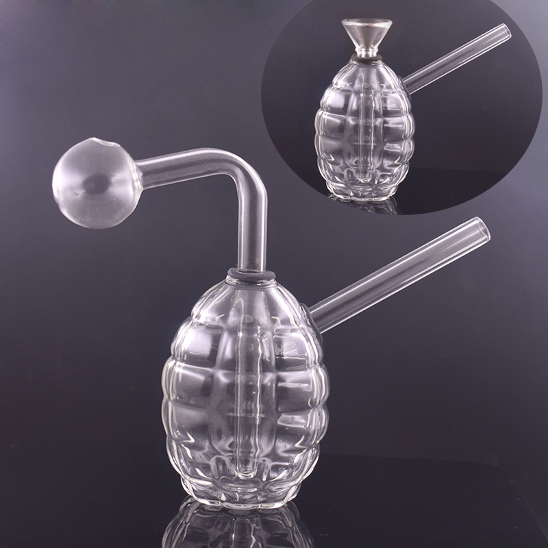 

Mini Glass Oil Burner Bong Hookah Water Pipes Grenade Shape Thick Pyrex Clear Heady Recycler Dab Rig Hand Bongs with Downstem Oil bowl