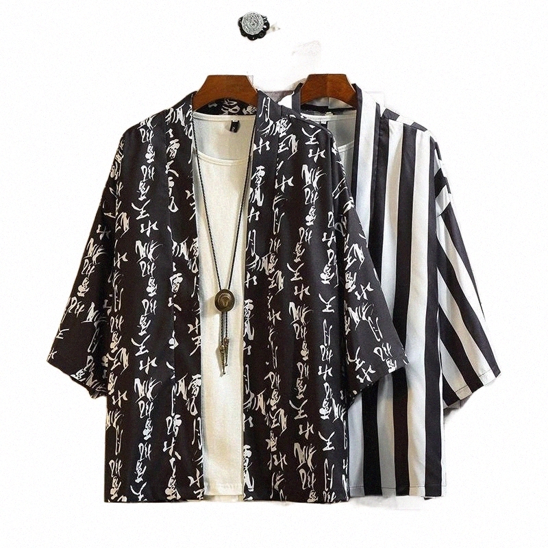 

men's Jackets Cardigan Men Summer Japanese Kimono Thin Print Jacket Nice Skin Clothes Open Sticth j5F6#, Ks01 loose summer 2