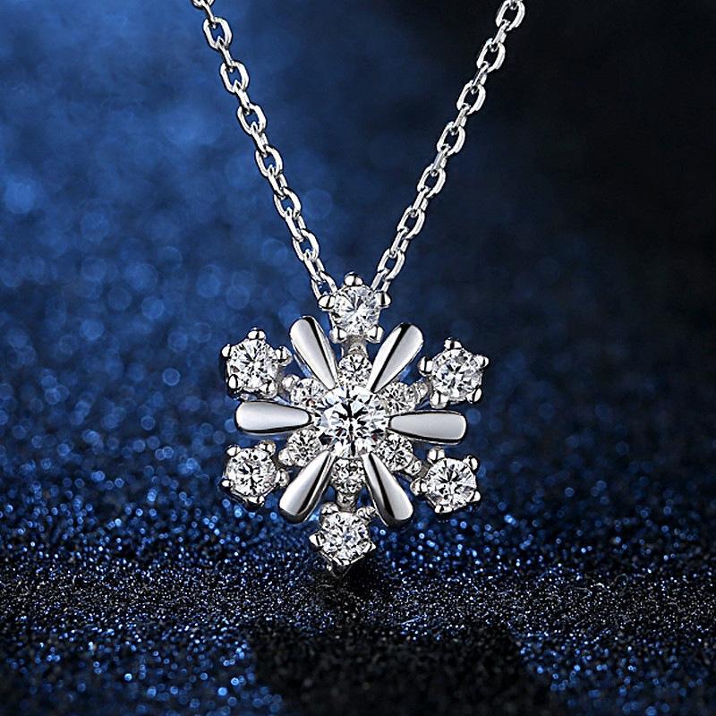 Pendentif Colliers Exquis Zircon Blanc Argent Couleur Flocon De Neige Bijoux De Noël Projectable Mariée Romantique Mariage Banquet Collier