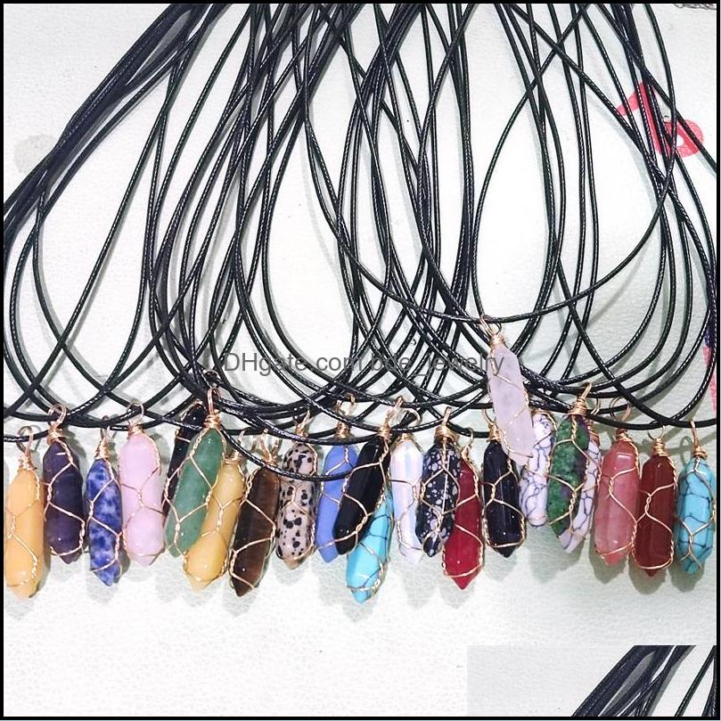 

Pendant Necklaces Natural Stone Gold Wire Wrap Crystal Necklace Hexagon Prism Amethyst Rose Quartz Pendum Chakra Healing J Bdejewelry Dhpph