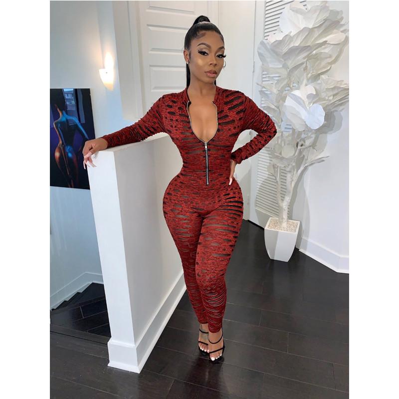 

Women' Jumpsuits & Rompers Autumn Printed Long Sleeve Full Jumpsuit Skinny Women Bodycon Zipper Playsuit Sprot Fitness Overalls Femme, Green