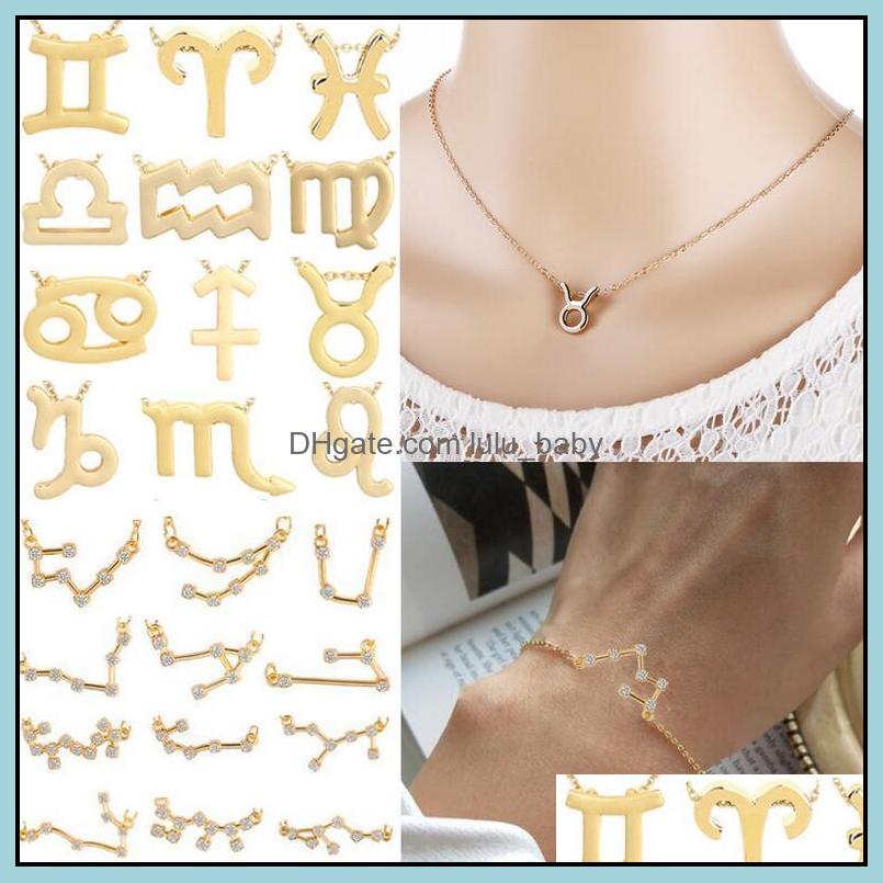 

Bracelet Necklace Jewelry Sets 12 Zodiac And Set Fashion Constellation Necklaces Dimond Bracelets With Gift Card For Men Women Wholesale D, As pic