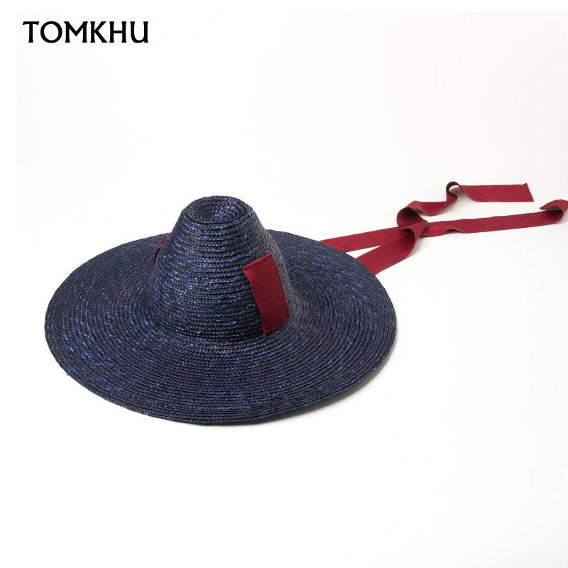 

Wide Brim Hats 2022 Elegant 15cm Sun Hat For Ladies Summer High-top Ribbon Hand-woven Straw Outdoor Beach Cap Chapeu De Praia, Style 5