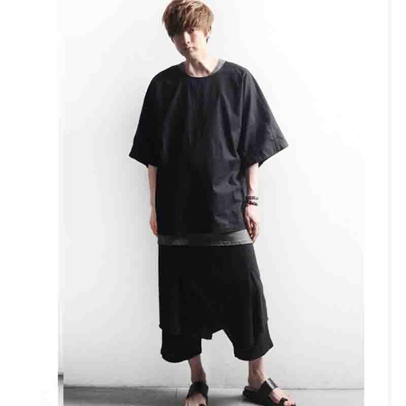 

Men's Pants Layered Chaopai Cutting Skirt Harun Trousers For Young Casual, Black
